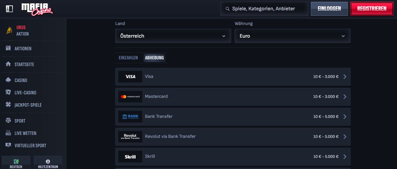 Zahle schnell per Visa Skrill oder Banküberweisung ein